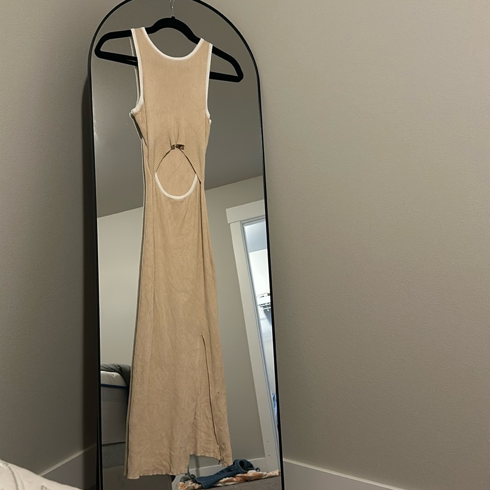 Tan sweater dress with cutout
